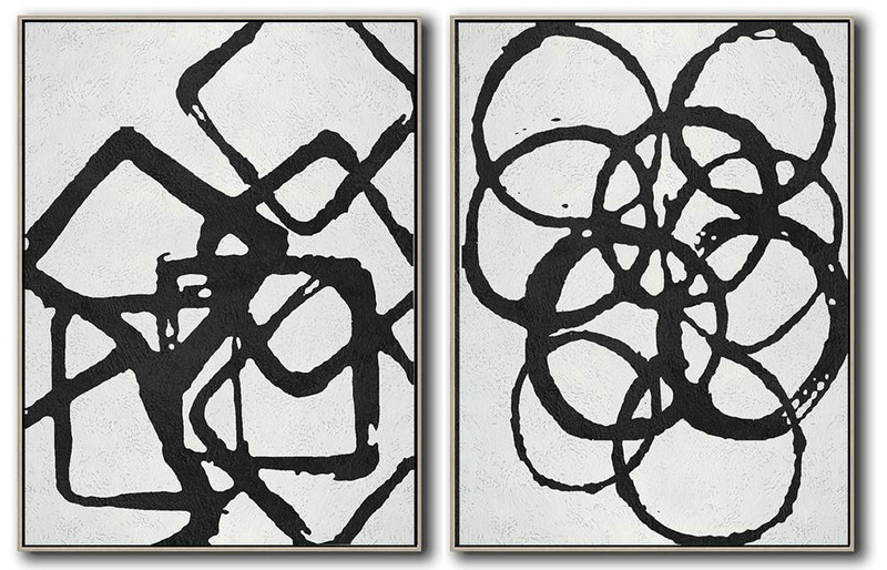 Handmade Large Painting,Set Of 2 Minimal Painting On Canvas,Large Contemporary Painting #Y0Z6